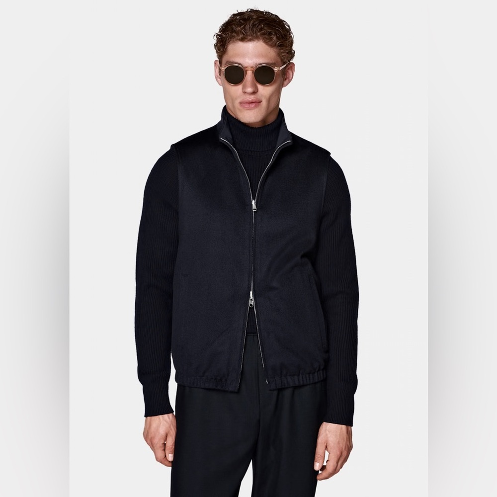 SUIT SUPPLY NAVY REVERSIBLE ZIP VEST